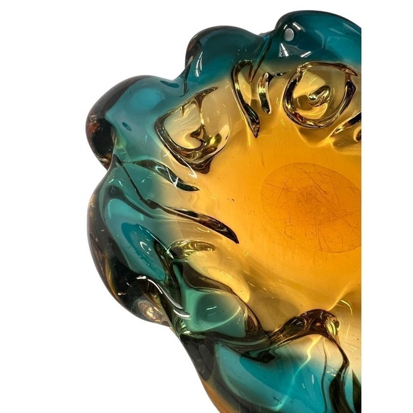 Murano Art Glass Amber blue green Bowl - Picture 7 of 7